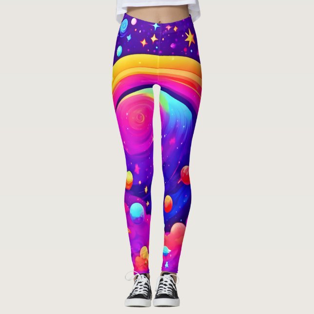 Cosmic Rainbow Planet Art Leggings (Front)