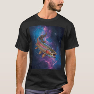 Cosmic Rainbow Trout Swimming in Galaxy Nebula T-Shirt