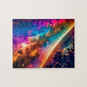 Cosmic Rainbows Shine in Cloudy Outer Space Scene Jigsaw Puzzle