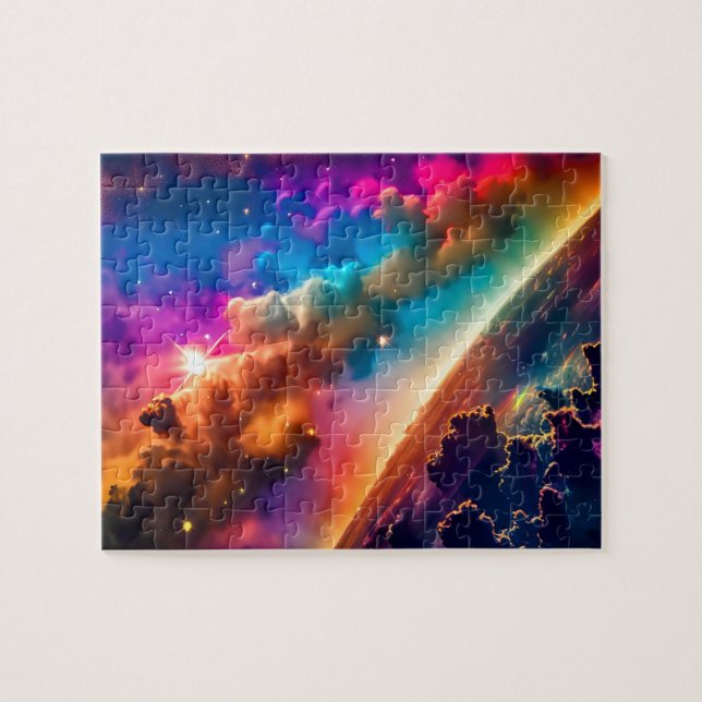 Cosmic Rainbows Shine in Cloudy Outer Space Scene Jigsaw Puzzle (Horizontal)