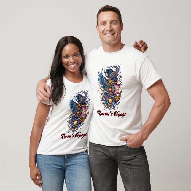 Cosmic Raven & Viking Ship T-Shirt (Unisex)
