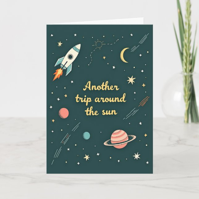 Cosmic Rocket Birthday Card (Front)