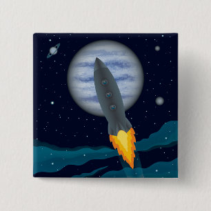 Cosmic Rocketship Scene 15 Cm Square Badge
