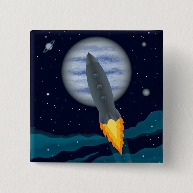 Cosmic Rocketship Scene 15 Cm Square Badge (Front)