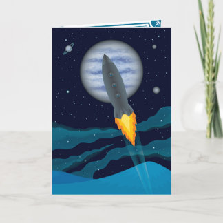 Cosmic Rocketship Scene Birthday Card