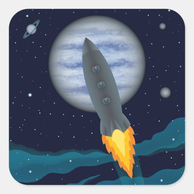 Cosmic Rocketship Scene Square Sticker (Front)