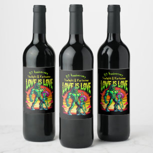 Cosmic Romance Between Alien Figures Wine Label