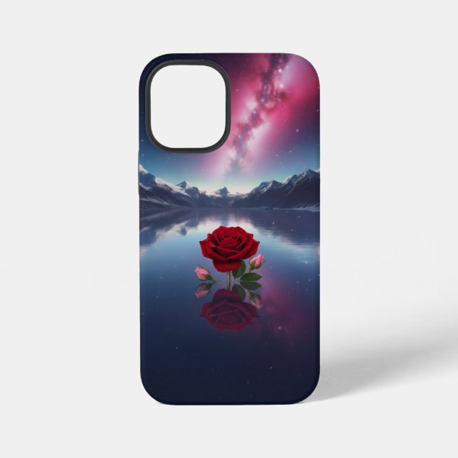 Cosmic Rose: Galaxy Reflection on Serene Lake iPhone Case (Back)