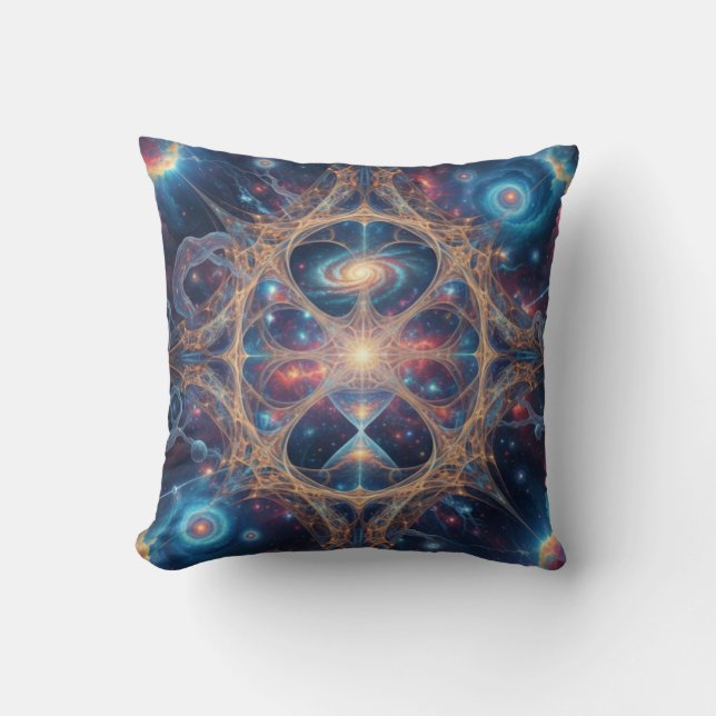 Cosmic Sacred Geometry Galaxy Mandala Art Cushion (Front)