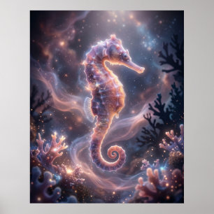Cosmic Seahorse Nebula Reef Poster
