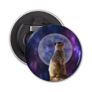 Cosmic Sentinel: Meerkat Under the Full Moon  Bottle Opener