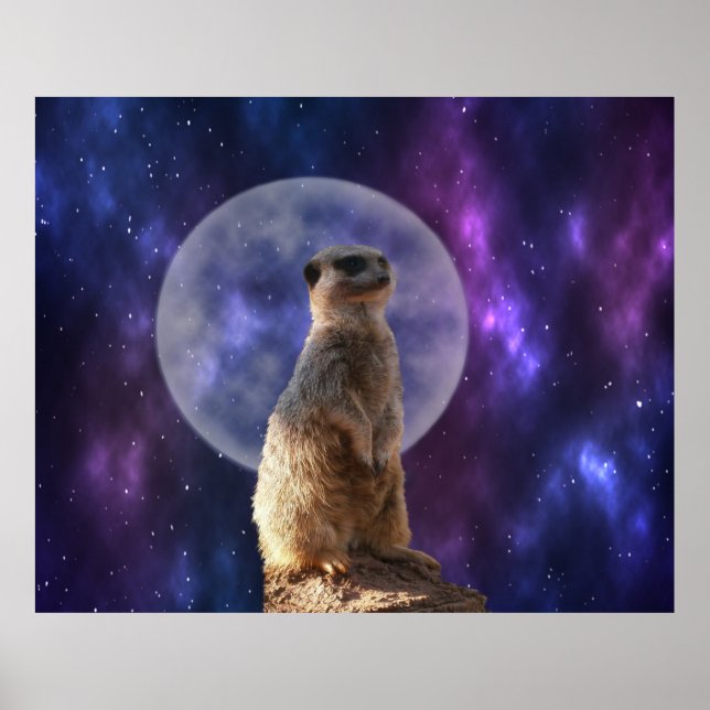 Cosmic Sentinel: Meerkat Under the Full Moon  Poster (Front)