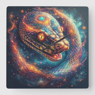Cosmic Serpent with Glowing Scales Square Wall Clock