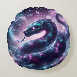 Cosmic Serpent Zodiac Galaxy Astrology Round Cushion