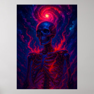 Cosmic Skeleton with Fiery Energy Galaxy Fantasy  Poster
