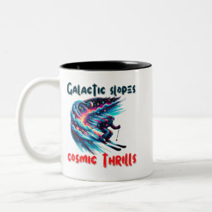 Cosmic Skiing Adventure in Space Two-Tone Coffee Mug