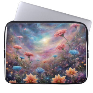 Cosmic sky with fantasy flowers laptop sleeve