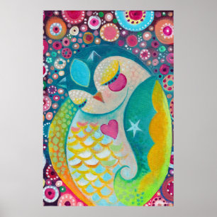 Cosmic Slumber - Sleepy Owl Art Poster