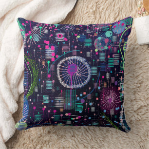 Cosmic Snow Storm: Abstract Maximalism Art Cushion