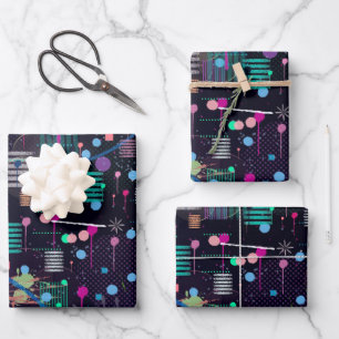 Cosmic Snow Storm: Abstract Maximalism Art Wrapping Paper Sheet