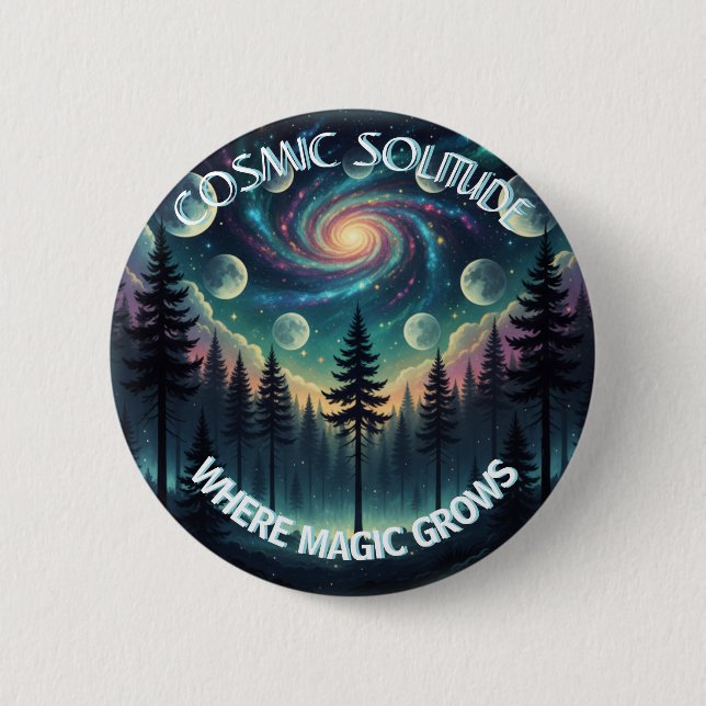 Cosmic Solitude Galaxy Forest • Moon Phases 6 Cm Round Badge (Front)