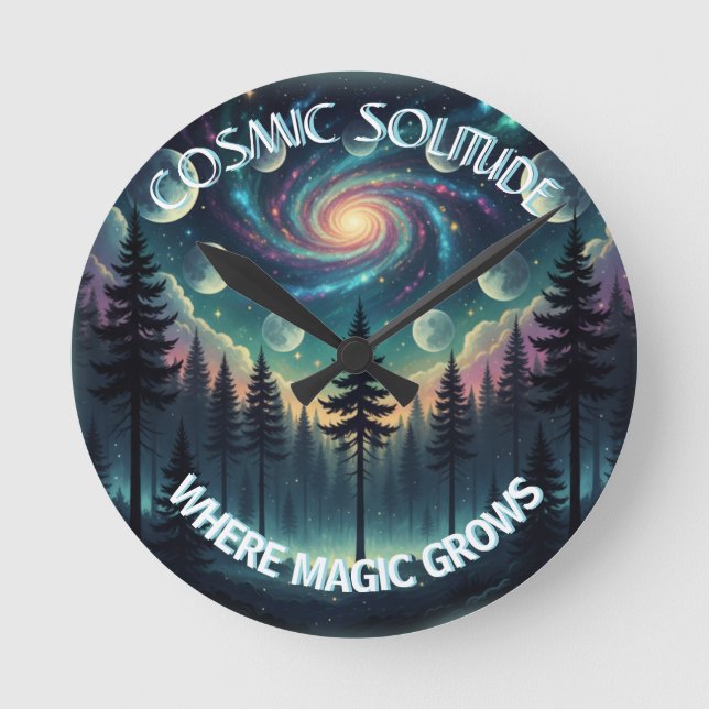 Cosmic Solitude Galaxy Forest • Moon Phases Round Clock (Front)