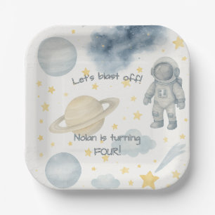 Cosmic Space Birthday Party   Rocket & Stars -  Paper Plate