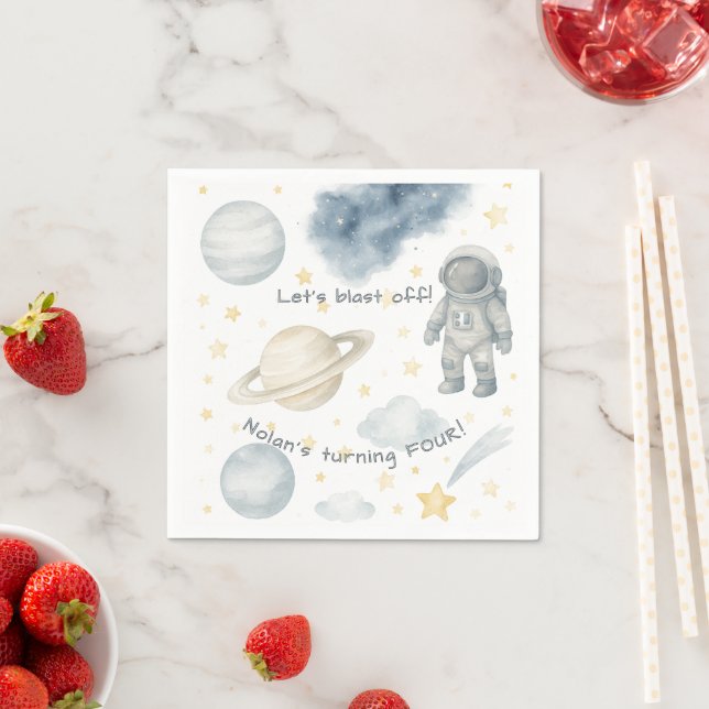Cosmic Space Birthday Party | Rockets & Stars -  Napkin (Insitu)