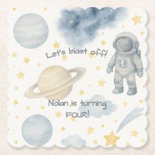 Cosmic Space Birthday Party   Rockets & Stars -  Paper Coaster