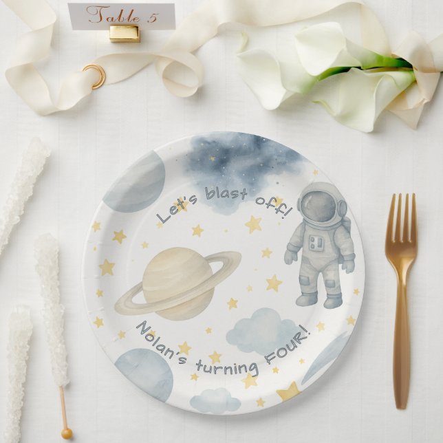 Cosmic Space Birthday Party | Rockets & Stars -  Paper Plate (Wedding)