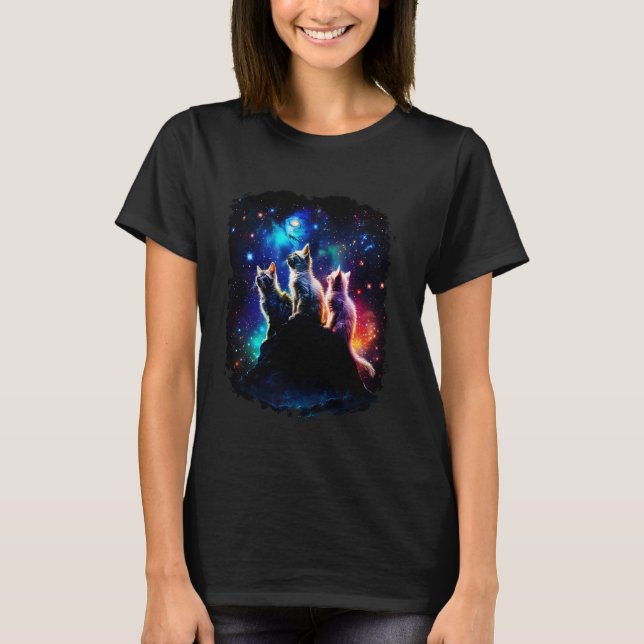 Cosmic Space Cat Family Cats 4 T-Shirt (Front)