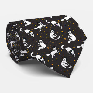 Cosmic space cats and stars pattern tie