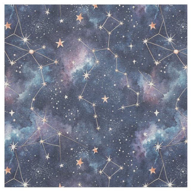 Cosmic Space Constellation & Galaxy Night Pattern Fabric (Close Up)