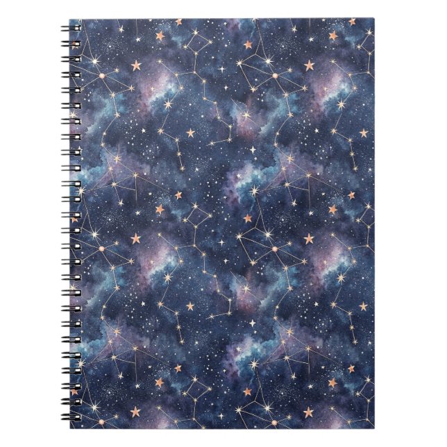Cosmic Space Constellation & Galaxy Night Pattern Notebook (Front)