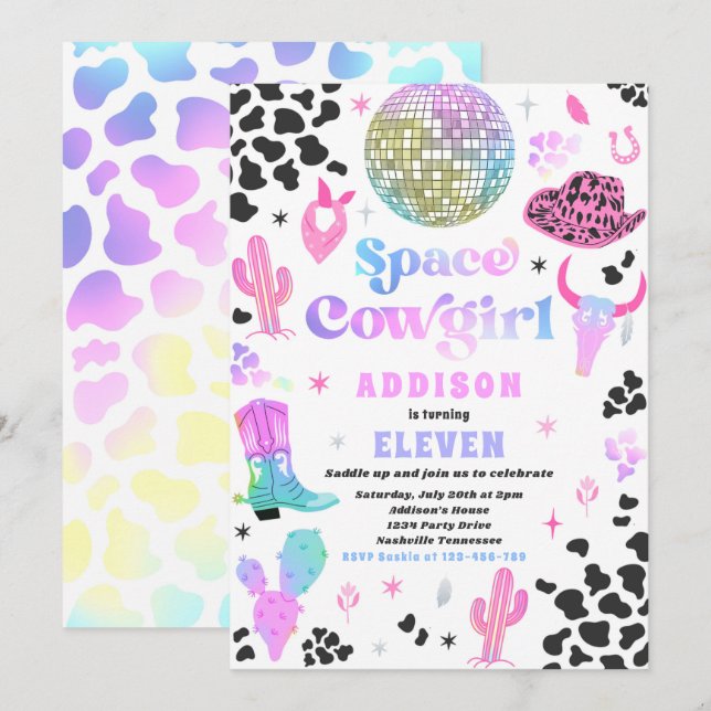 Cosmic Space Cowgirl Disco Rodeo Birthday Party  Invitation (Front/Back)