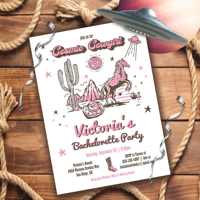 Cosmic Space Cowgirl Western Bachelorette Party Invitation (Creator Uploaded)