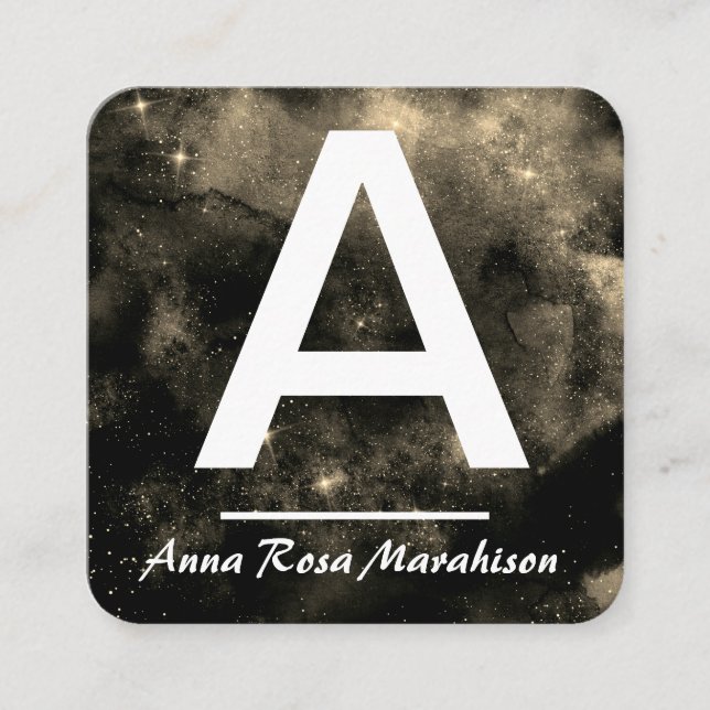 *~* Cosmic Space INITIAL Celestial  QR LOGO PHOTO  Square Business Card (Front)