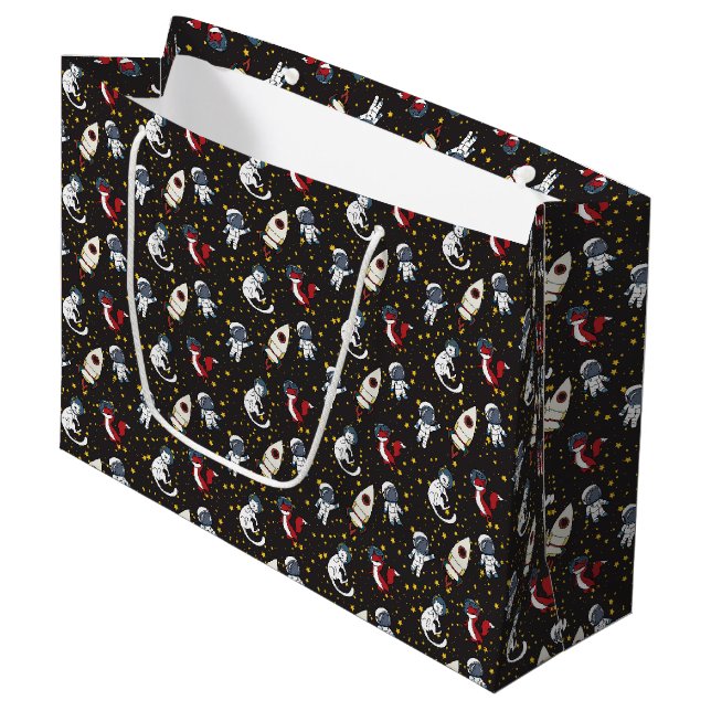 Cosmic space man fox cat stars pattern large gift bag (Front Angled)