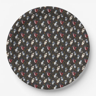 Cosmic space man fox cat stars pattern paper plate