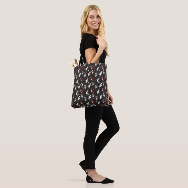 Cosmic space man fox cat stars pattern tote bag (On Model)