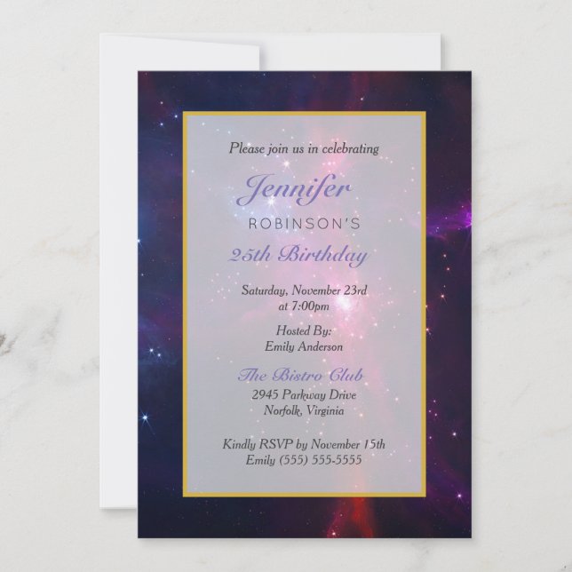 Cosmic Space Stars and Nebula Birthday Party Invitation (Front)