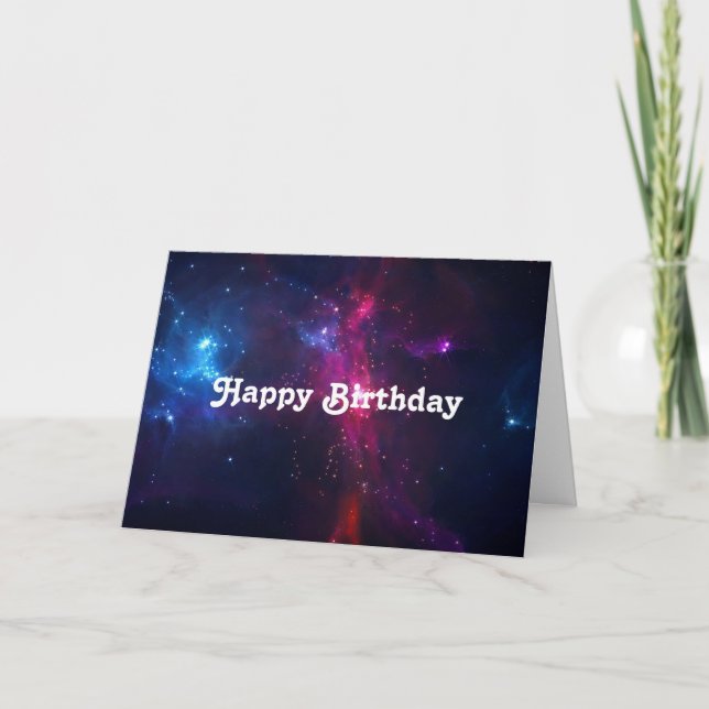 Cosmic Space Stars and Nebula Happy Birthday Card (Front)