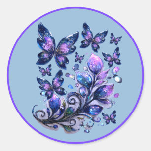 Cosmic Sparkle Butterflies Blue Classic Round Sticker