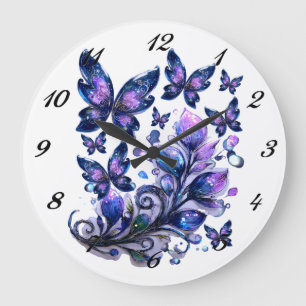 Cosmic Sparkle Butterflies  Large Clock