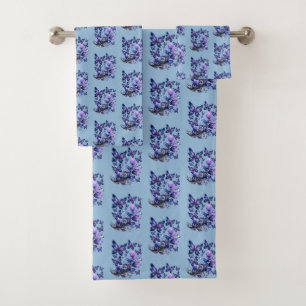 Cosmic Sparkle Butterflies Pattern Blue Bath Towel Set