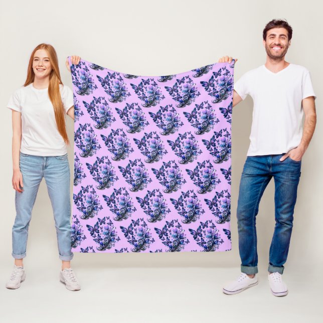 Cosmic Sparkle Butterflies Pattern Pink Fleece Blanket (In Situ)