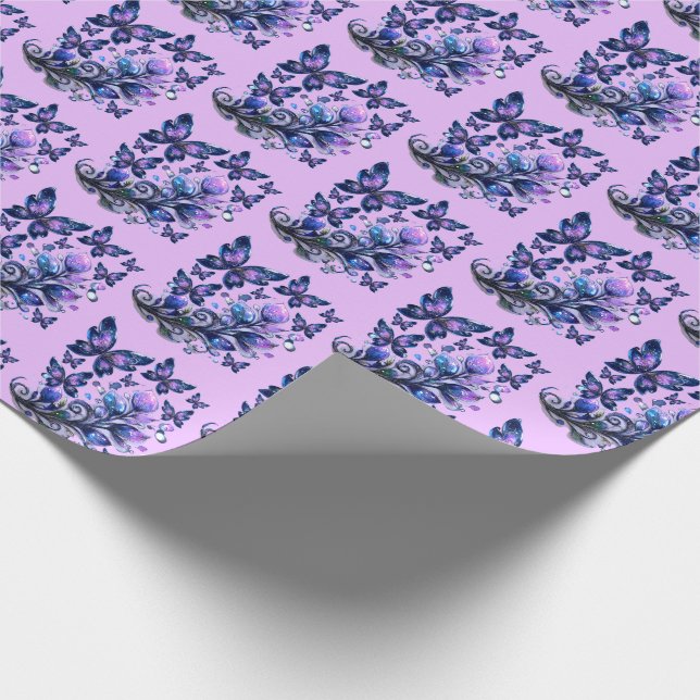 Cosmic Sparkle Butterflies Pattern Pink Wrapping Paper (Corner)