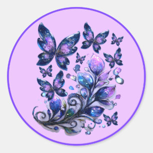 Cosmic Sparkle Butterflies Pink Classic Round Sticker