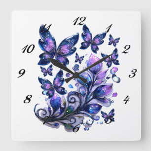 Cosmic Sparkle Butterflies Square Wall Clock