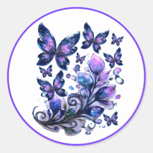 Cosmic Sparkle Butterflies White Classic Round Sticker